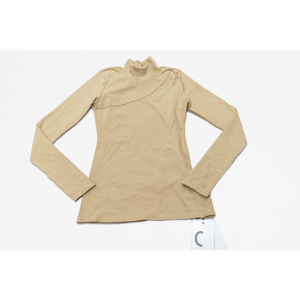 Commense Womens Beige Long Sleeve Mock Neck Stretch T-Shirt Top Size Small NWT
